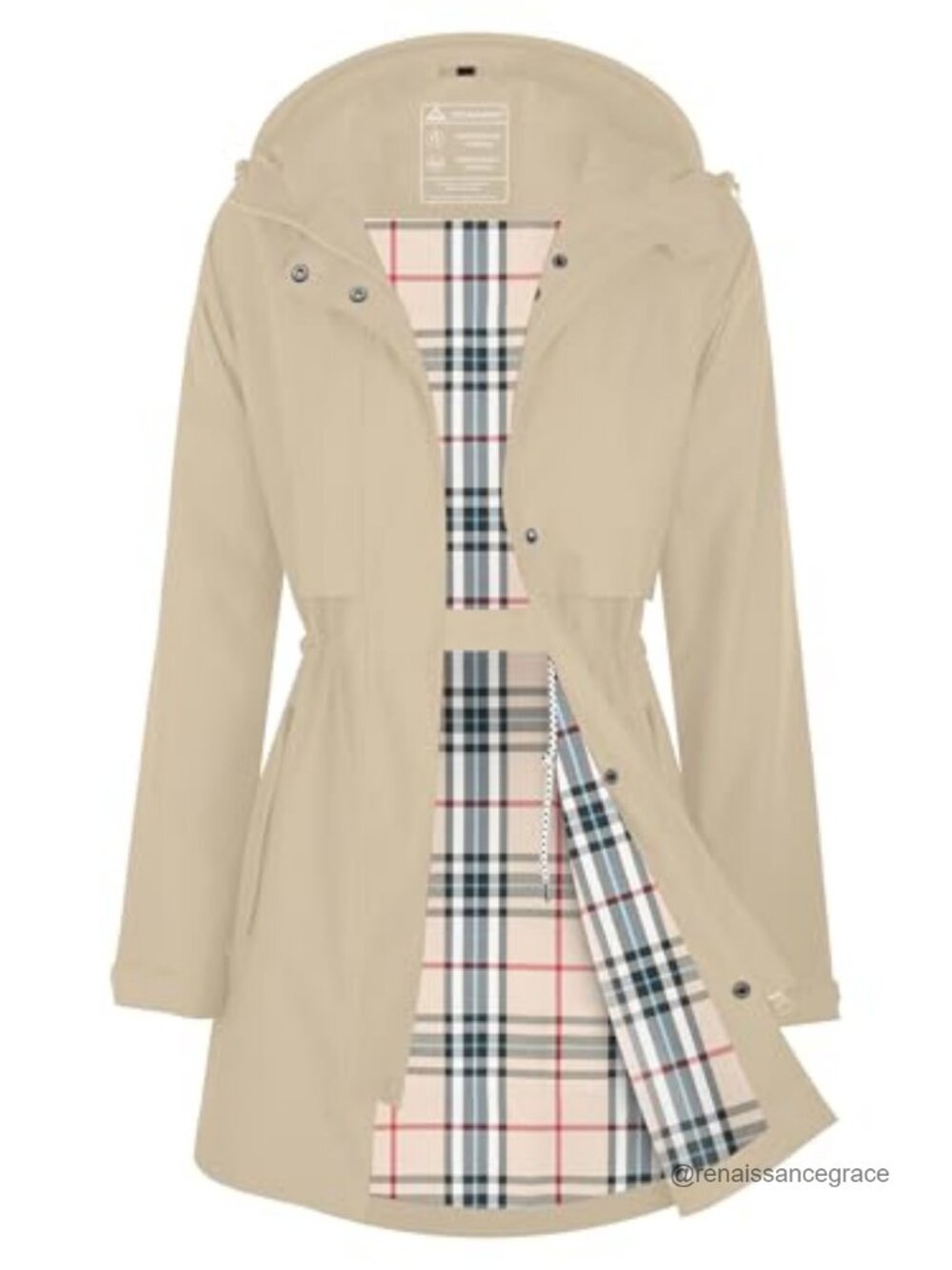 Waterproof Breathable Long Sleeve Raincoat with Hood Midi Rain Jacket